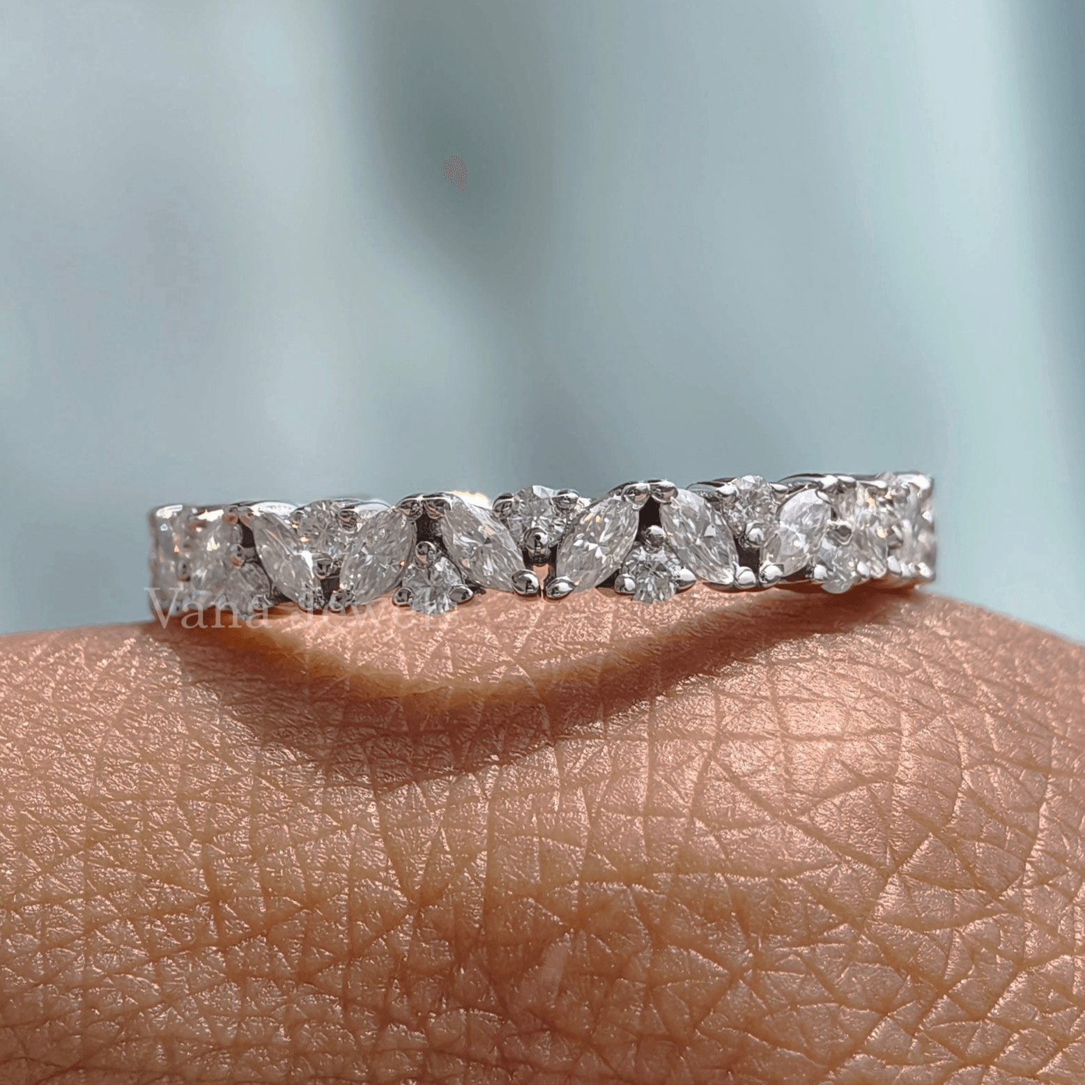 Marquise and Round Cut Moissanite Wedding Band, Full Eternity Band, Matching Band - Vana Jewels