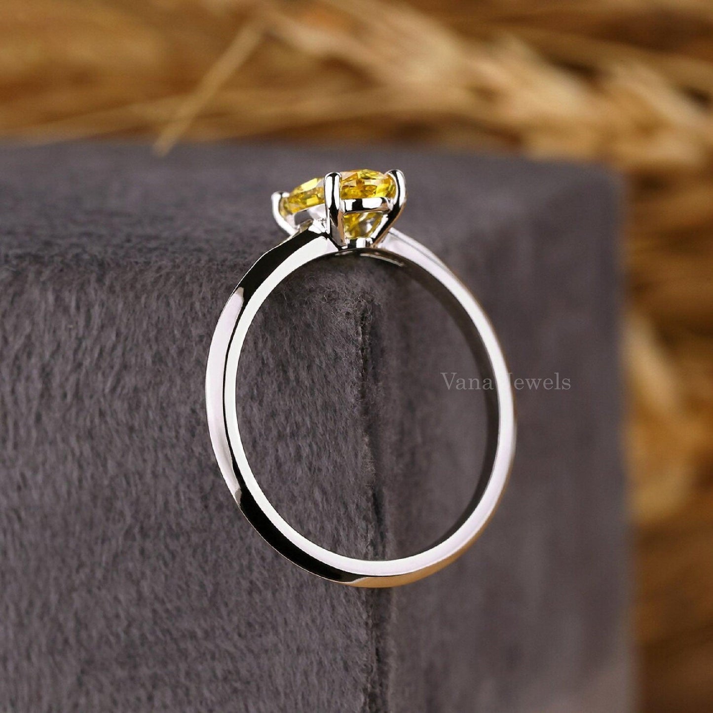 Elegant Yellow Oval Cut Lab Created Diamond Engagement Ring, Knife Edge Ring - Vana Jewels