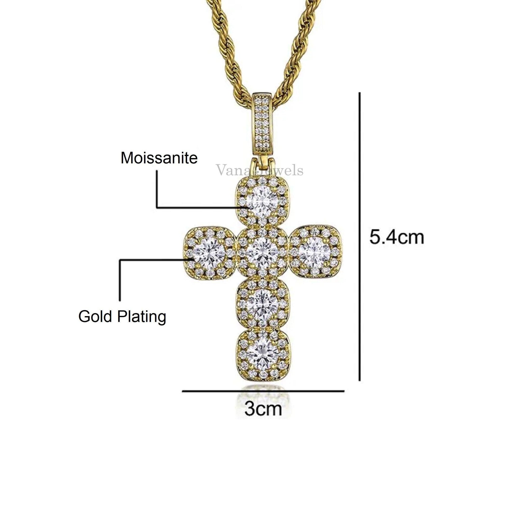 925 Sterling Silver VVS Moissanite Cross Iced Out Pendant - Vana Jewels