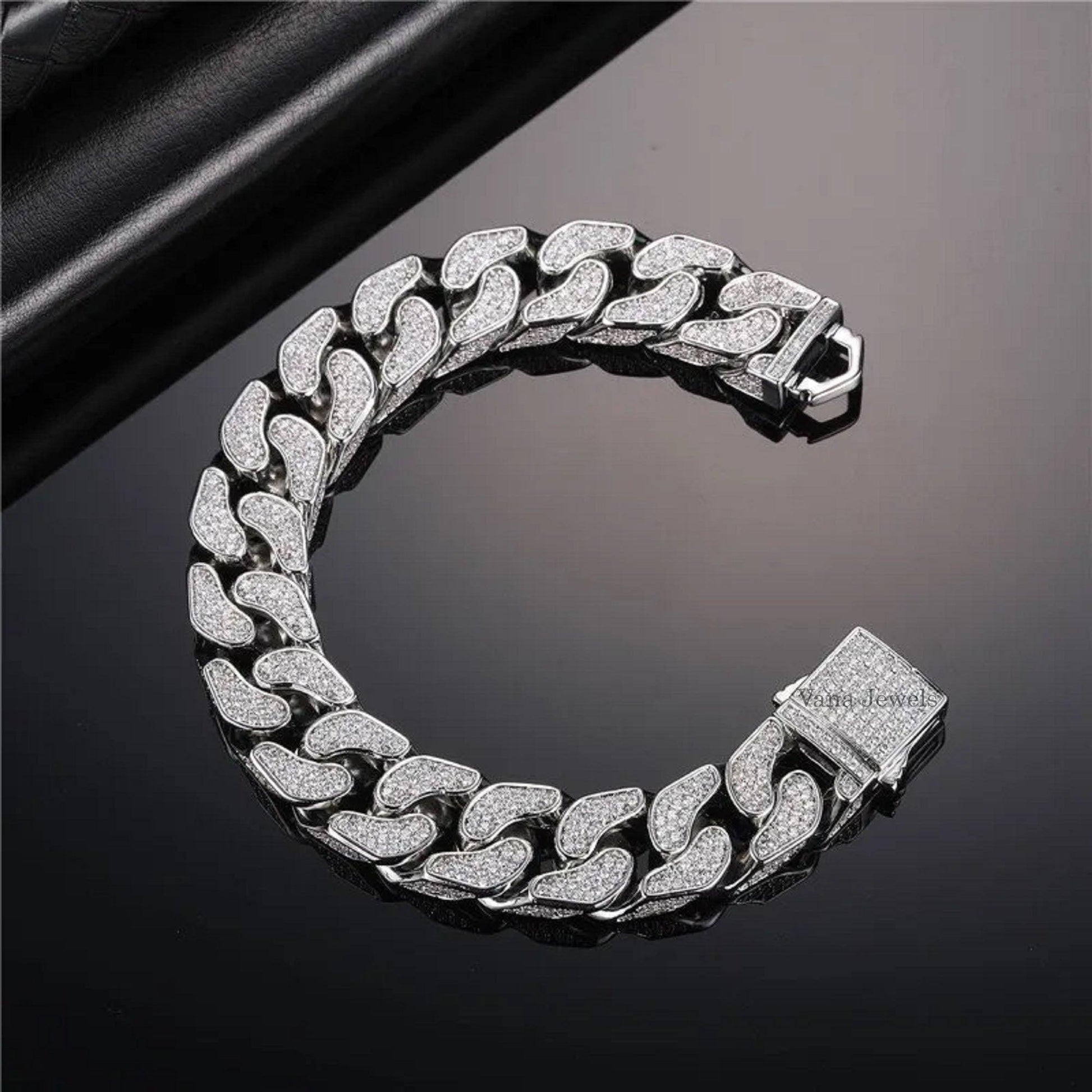 14MM Customized VVS Moissanite Cuban Link Bracelet in 925 Sterling Silver for Men - Vana Jewels