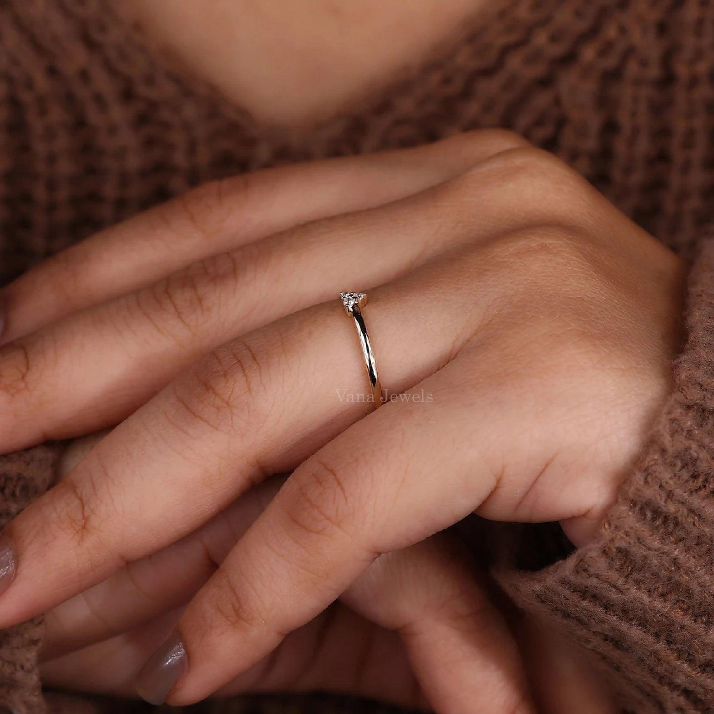 Three Stone Round Brilliant Lab Grown Diamond Ring - Vana Jewels