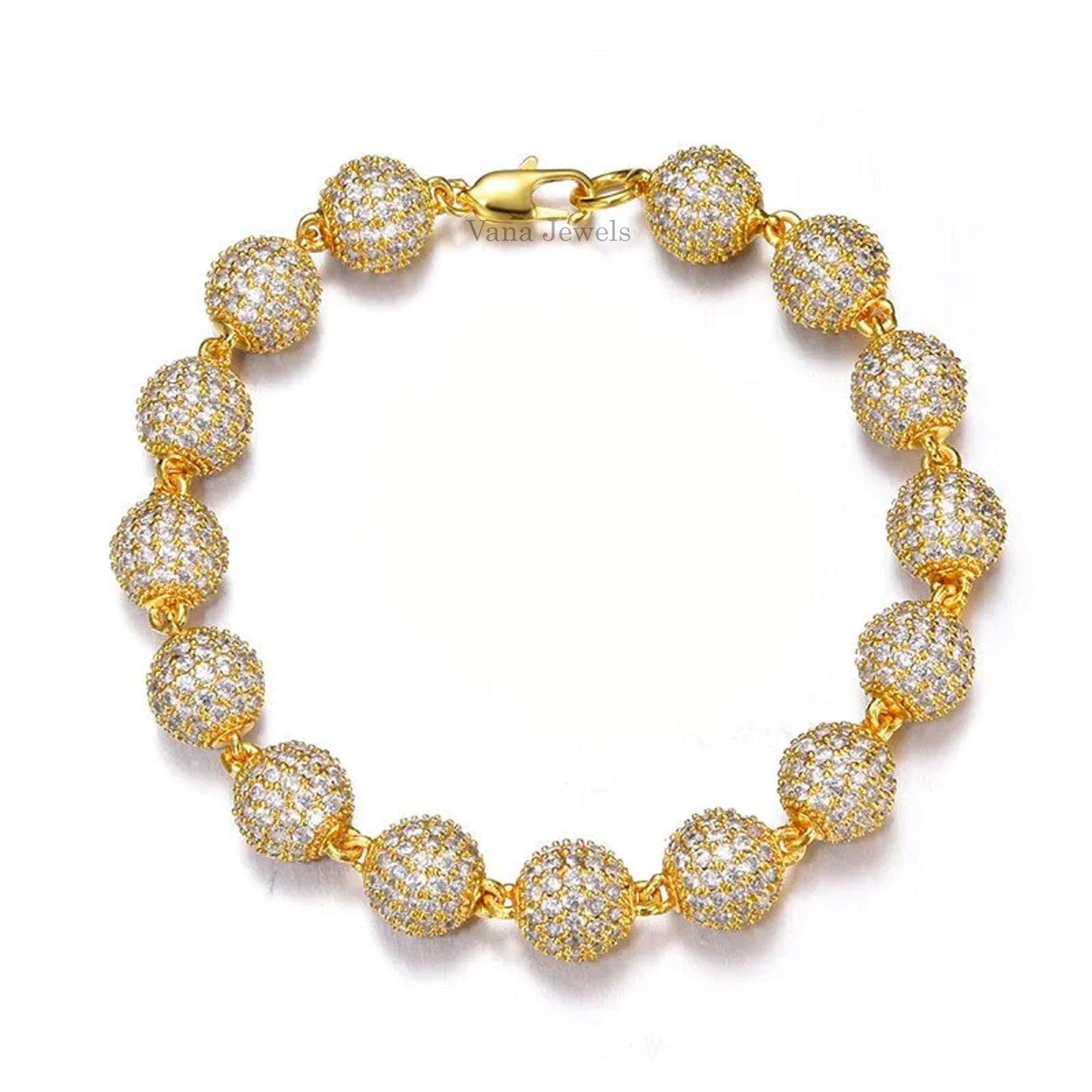 10MM Full Iced Out Ball Bracelet For Men's - Vana Jewels