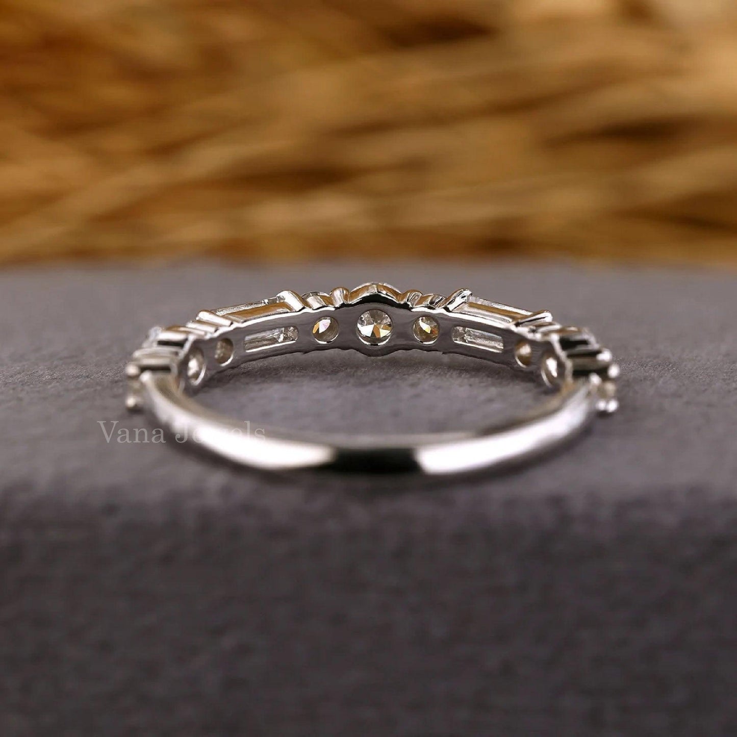 Baguette and Round Lab Grown Diamond Half Eternity Band - Vana Jewels