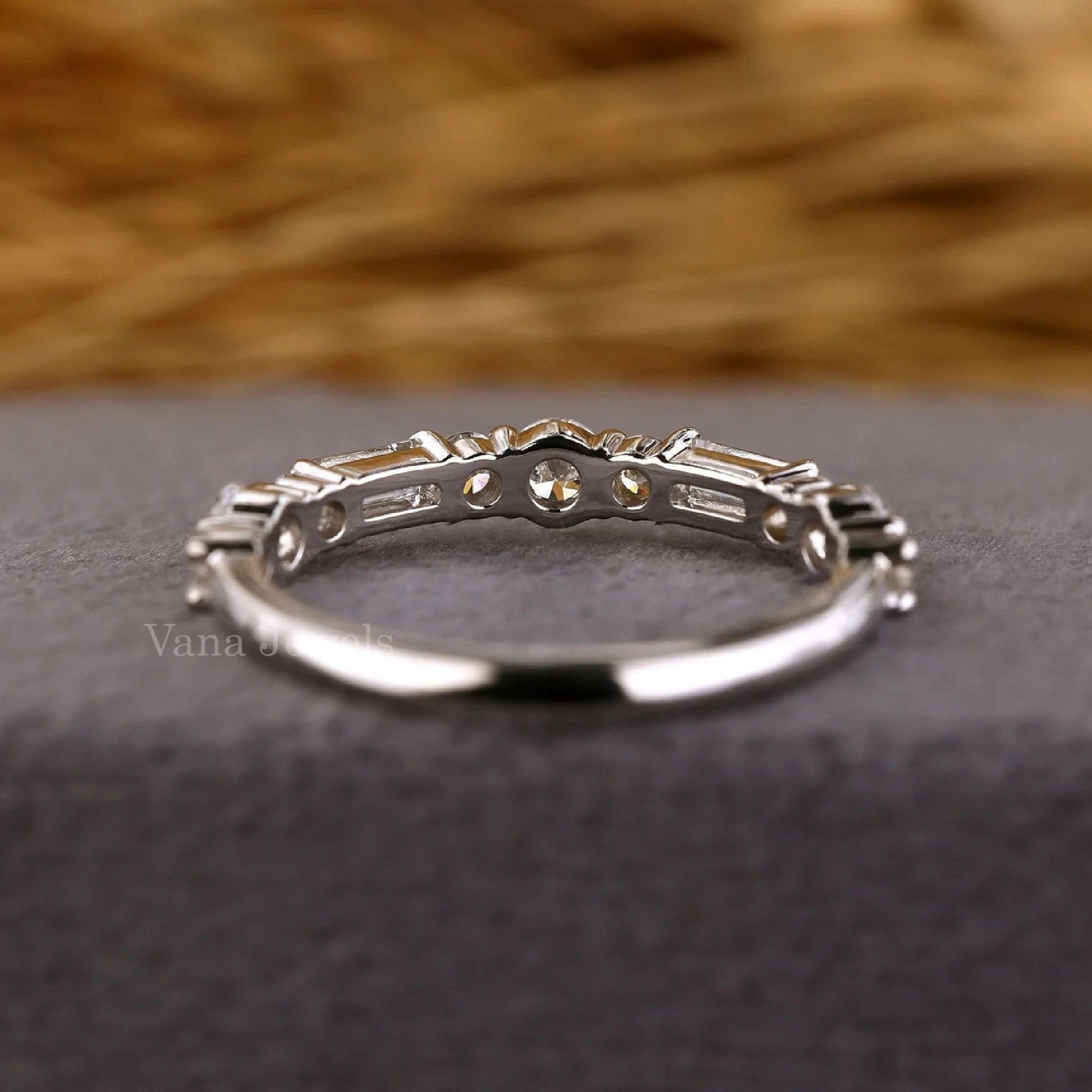 Baguette and Round Lab Grown Diamond Half Eternity Band - Vana Jewels