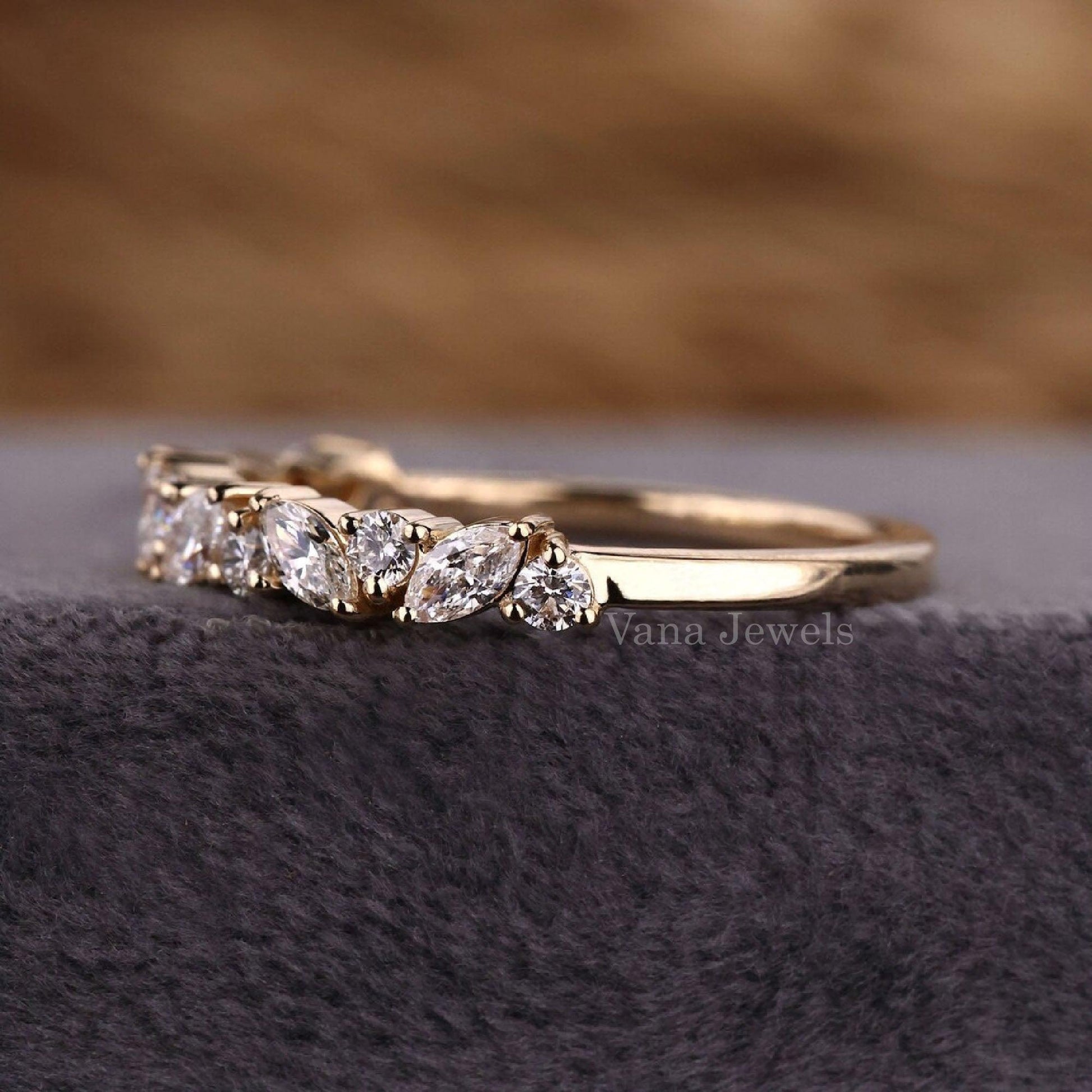 Marquise and Round Cut Lab Grown Diamond Wedding Band for Her - Vana Jewels