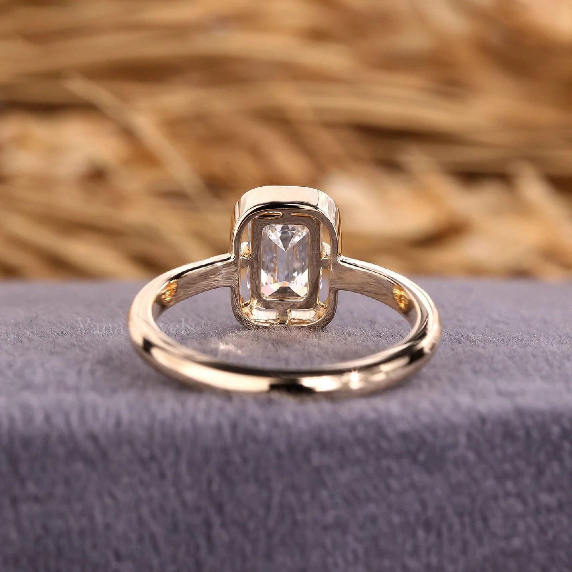 Antique Emerald Cut Lab Grown Diamond Engagement Ring - Vana Jewels