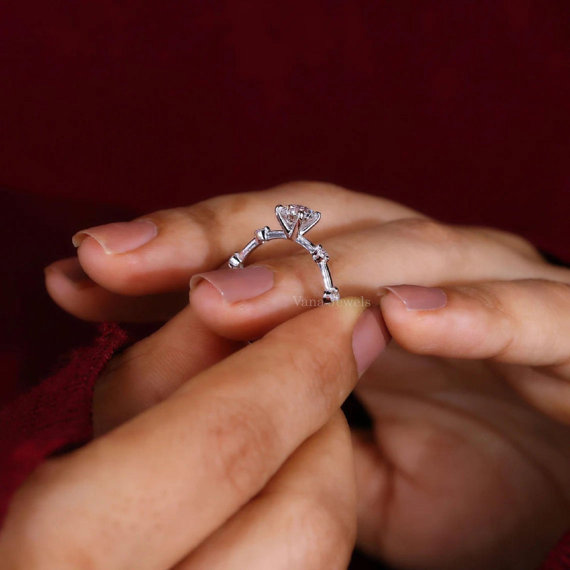 Round Lab Grown Diamond Distance Pave Ring - Vana Jewels