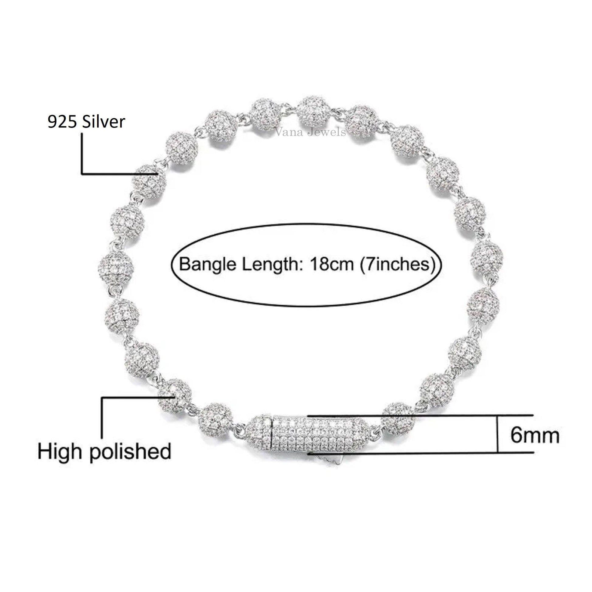 6MM Moissanite Diamond Ball Bracelet For Men - Vana Jewels