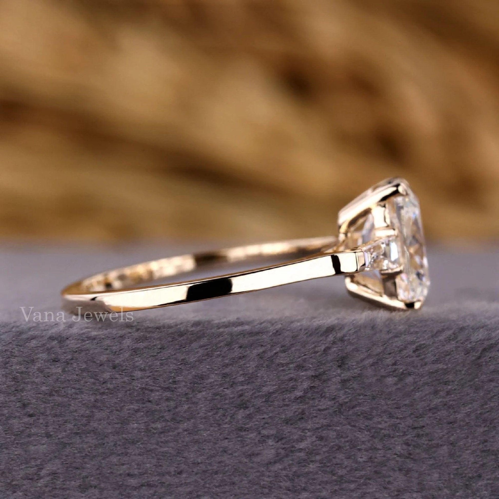 Cushion Cut Lab Created Diamond Three Stones Engagement Ring - Vana Jewels