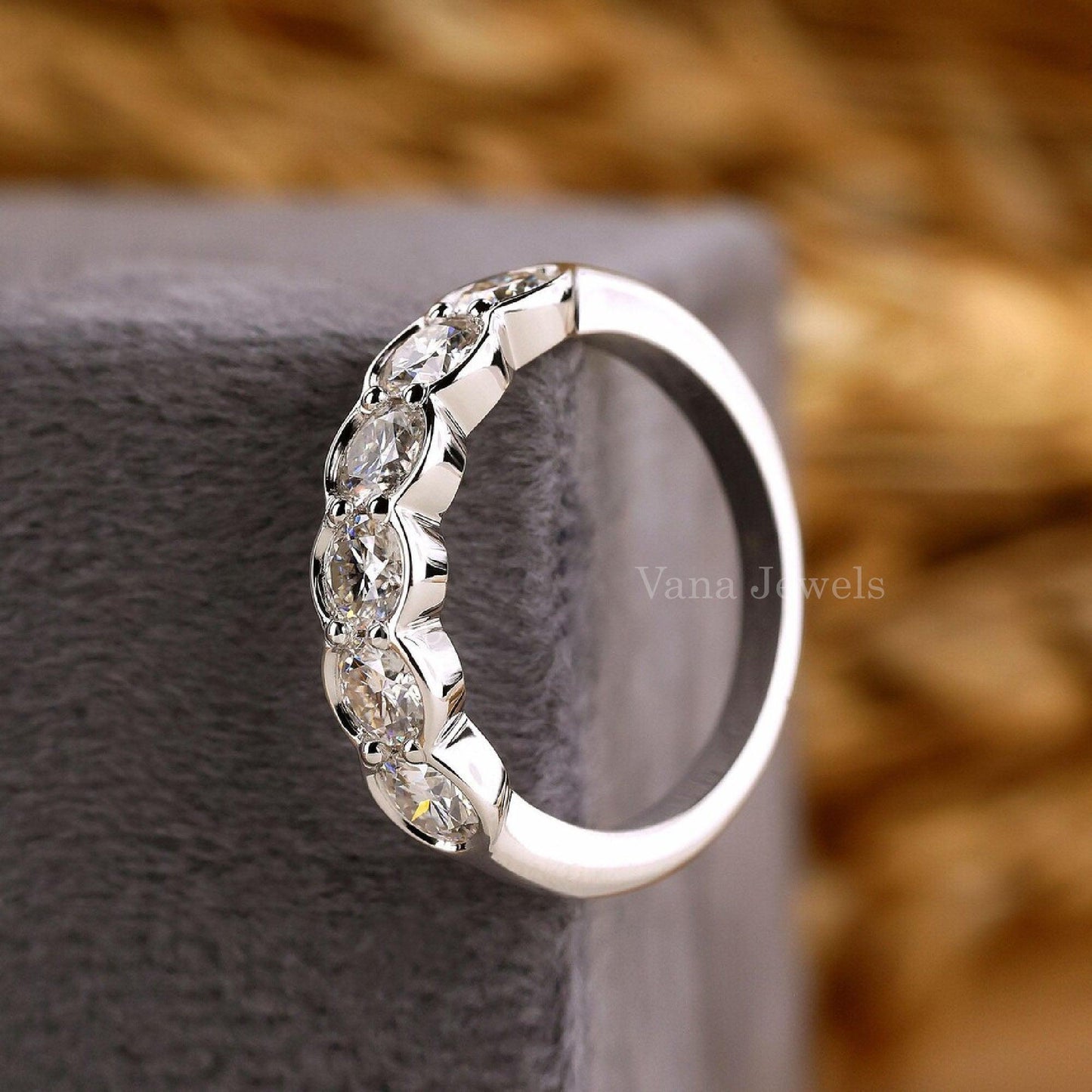 Round Lab Grown Diamond Bezel Set Wedding Band - Vana Jewels