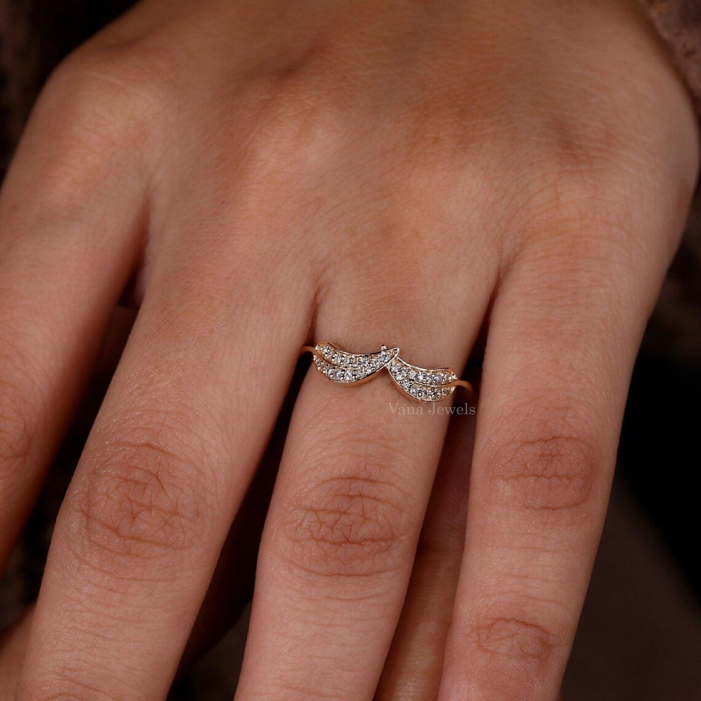 Unique Round Lab Grown Diamond Leaf Ring - Vana Jewels