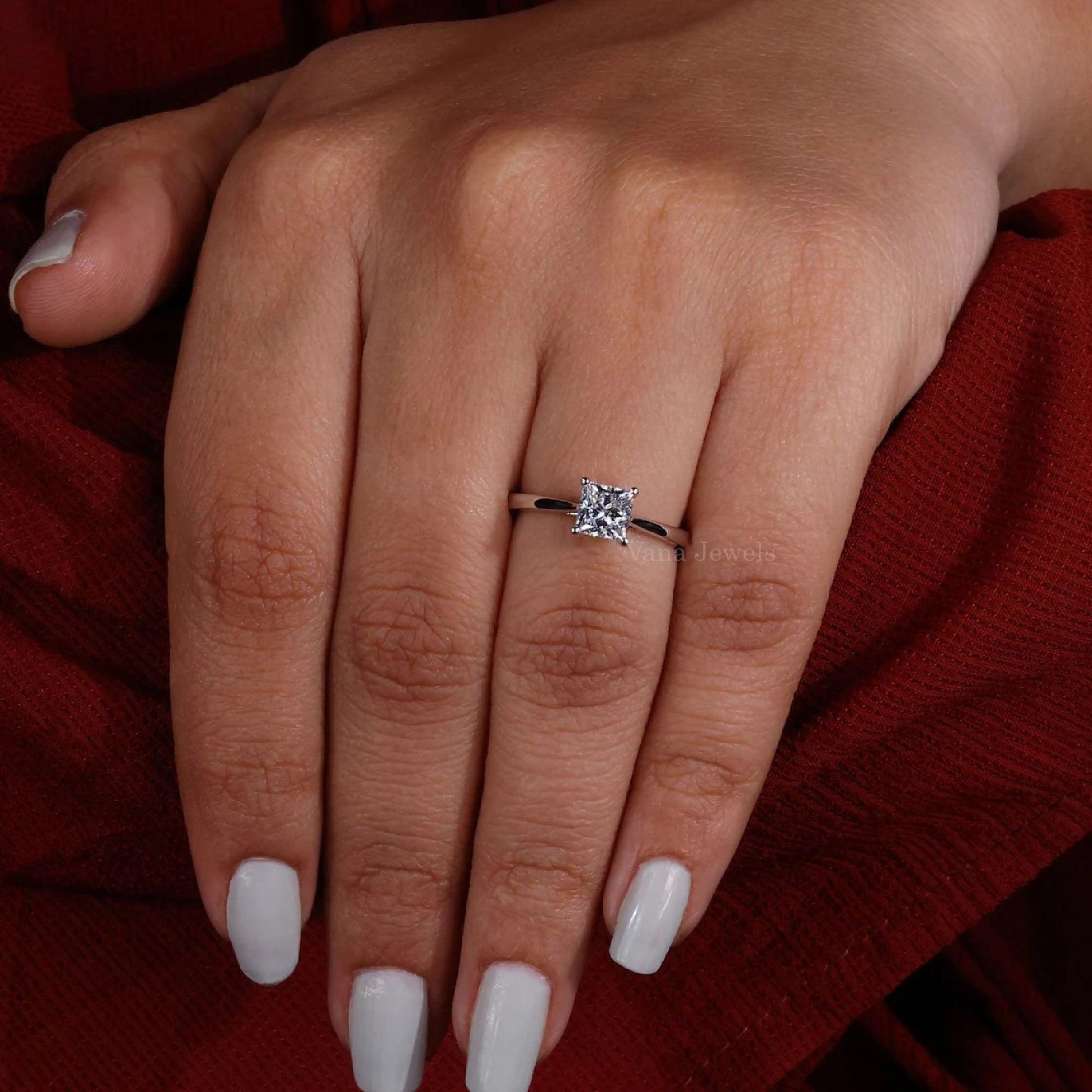 Princess Cut Lab Created Diamond Solitaire Engagement Ring - Vana Jewels