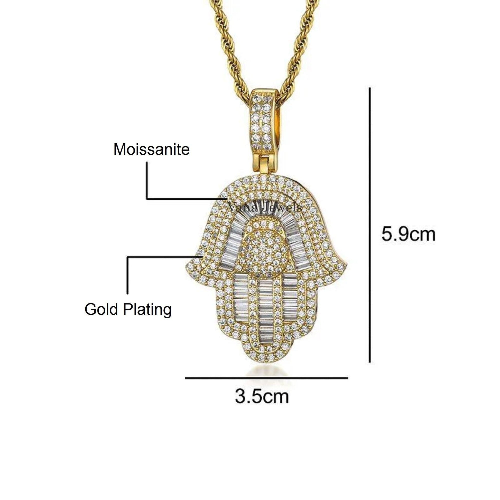 5.48 TCW Moissanite Diamond Hamsa Pendant - Vana Jewels