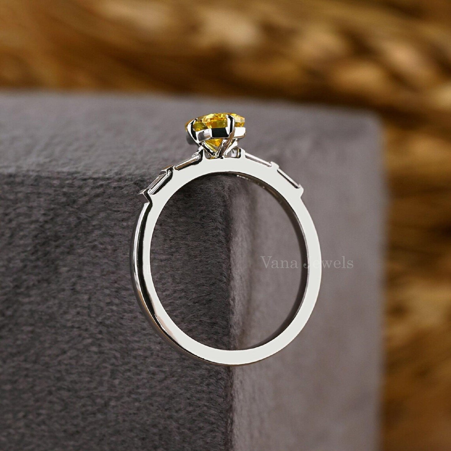 Cushion Cut Yellow Lab Grown Diamond Engagement Ring - Vana Jewels