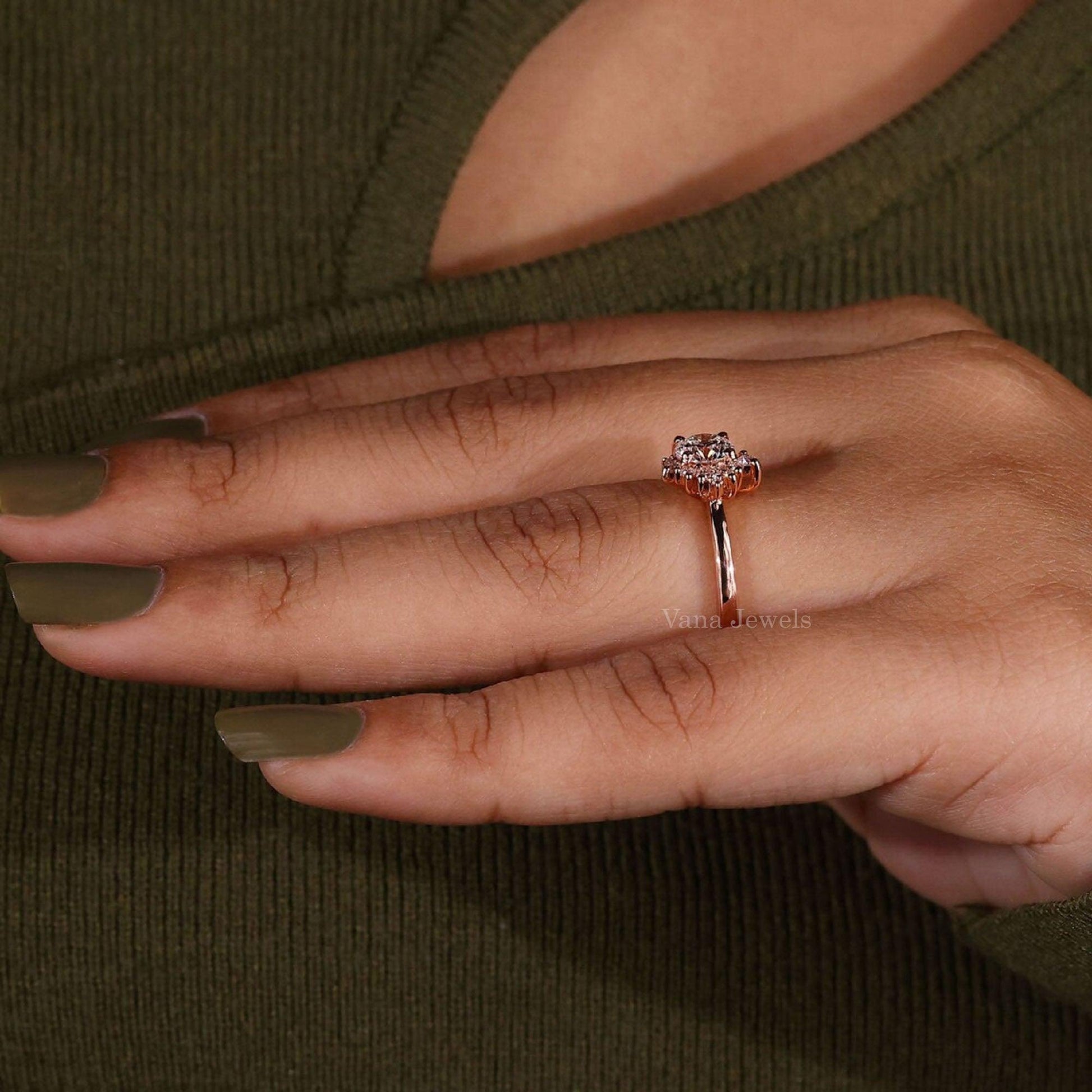 Round Lab-Grown Diamond Cluster Engagement Ring - Vana Jewels