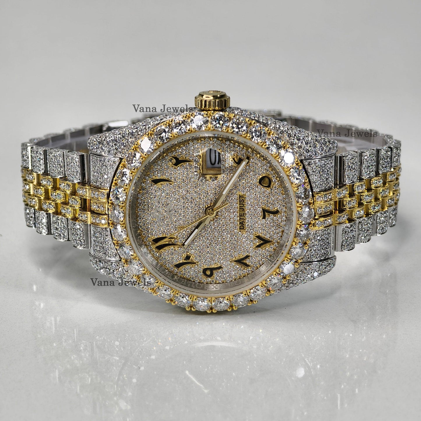 Arabic Numerial Two-Tone Yellow Gold Diamond Watch - Vana Jewels