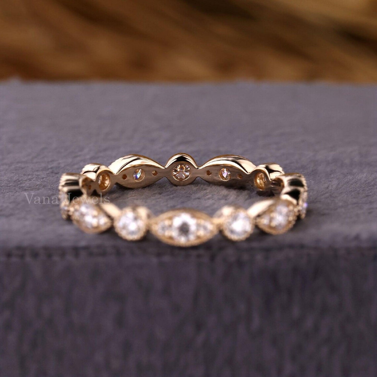 Vintage Style Milgrain Bezel Set Lab Created Diamond Eternity Band - Vana Jewels