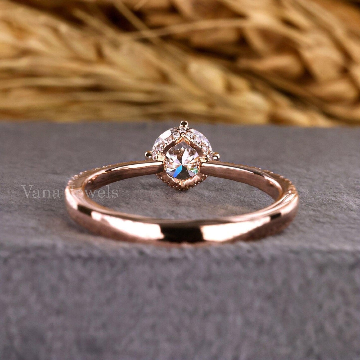 Round Cut Lab Grown Diamond Hidden Halo Engagement Ring - Vana Jewels