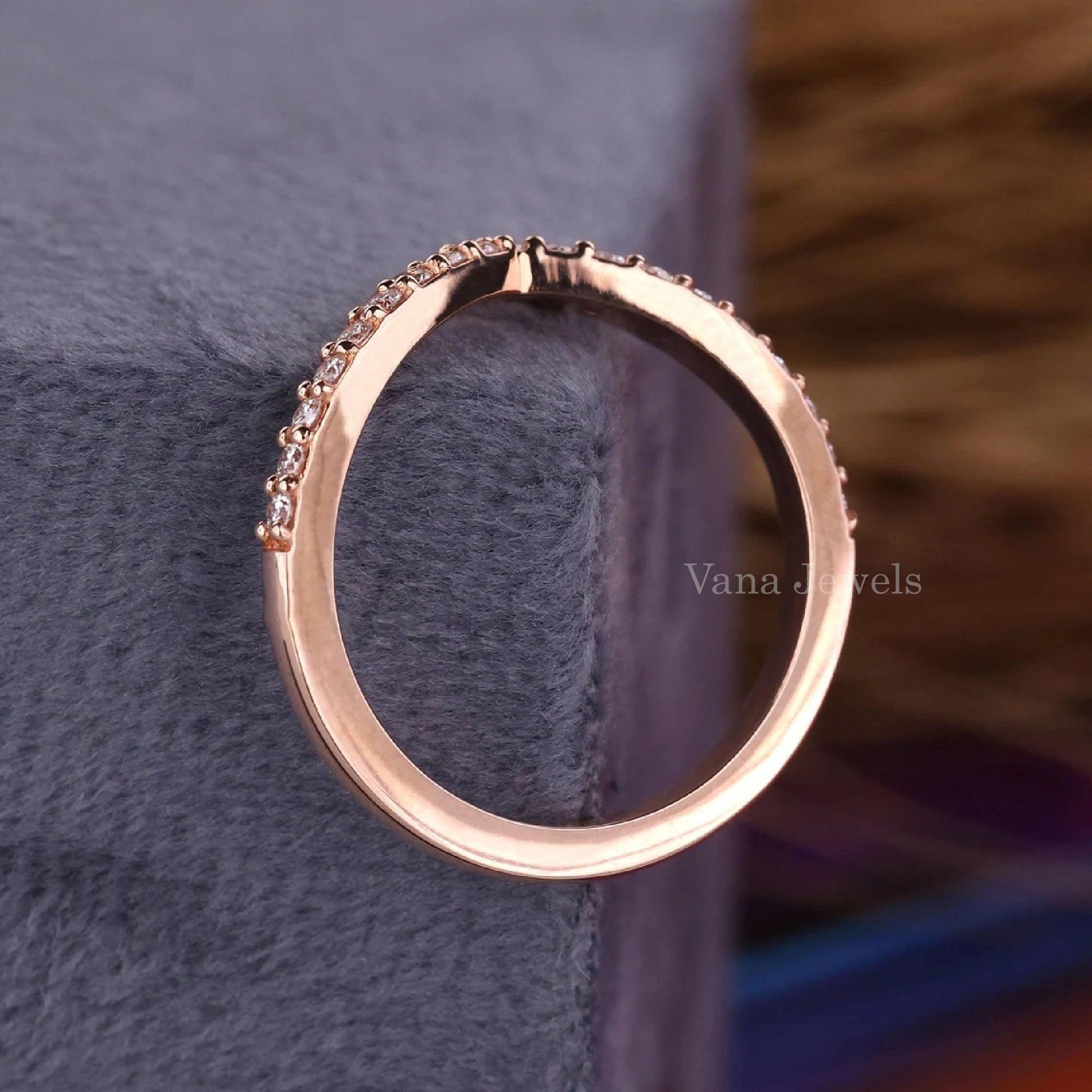 V-Shaped Matching Wedding Band with Round Lab Grown Diamonds - Vana Jewels