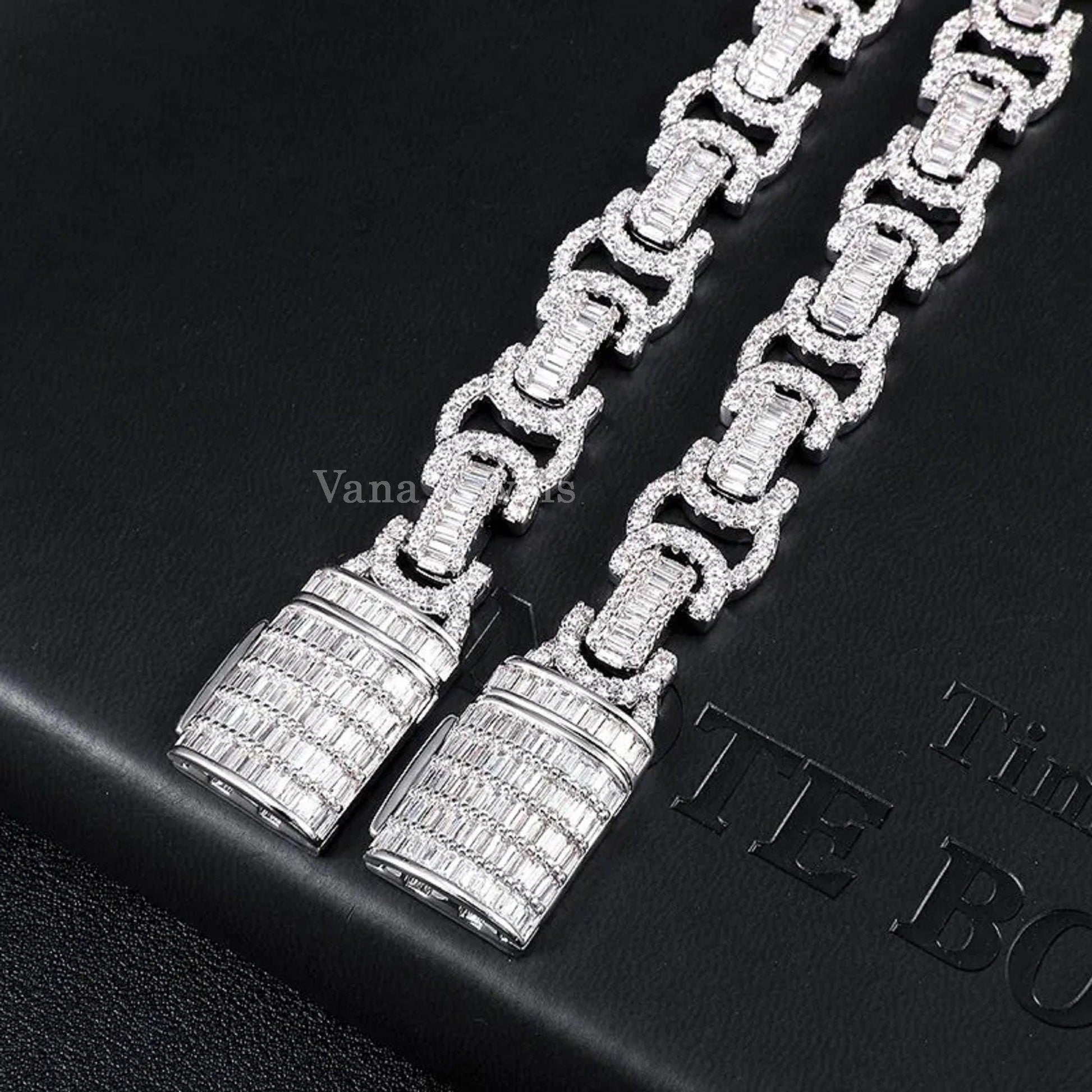 14mm Baguette & Round Cut Moissanite 925 Silver iced Out Cuban Chain - Vana Jewels