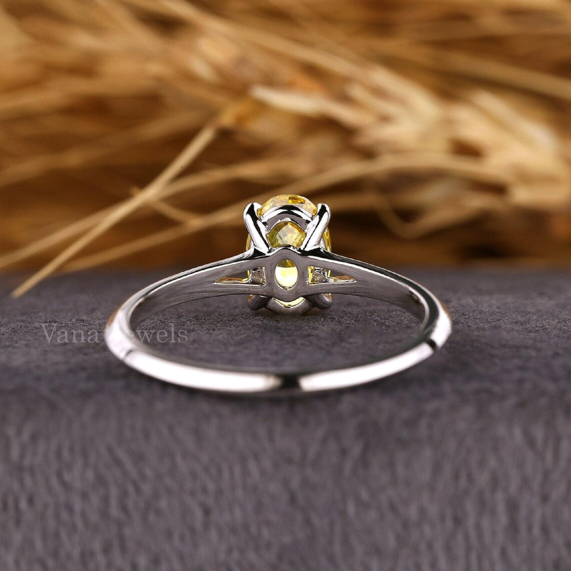 Elegant Yellow Oval Cut Lab Created Diamond Engagement Ring, Knife Edge Ring - Vana Jewels