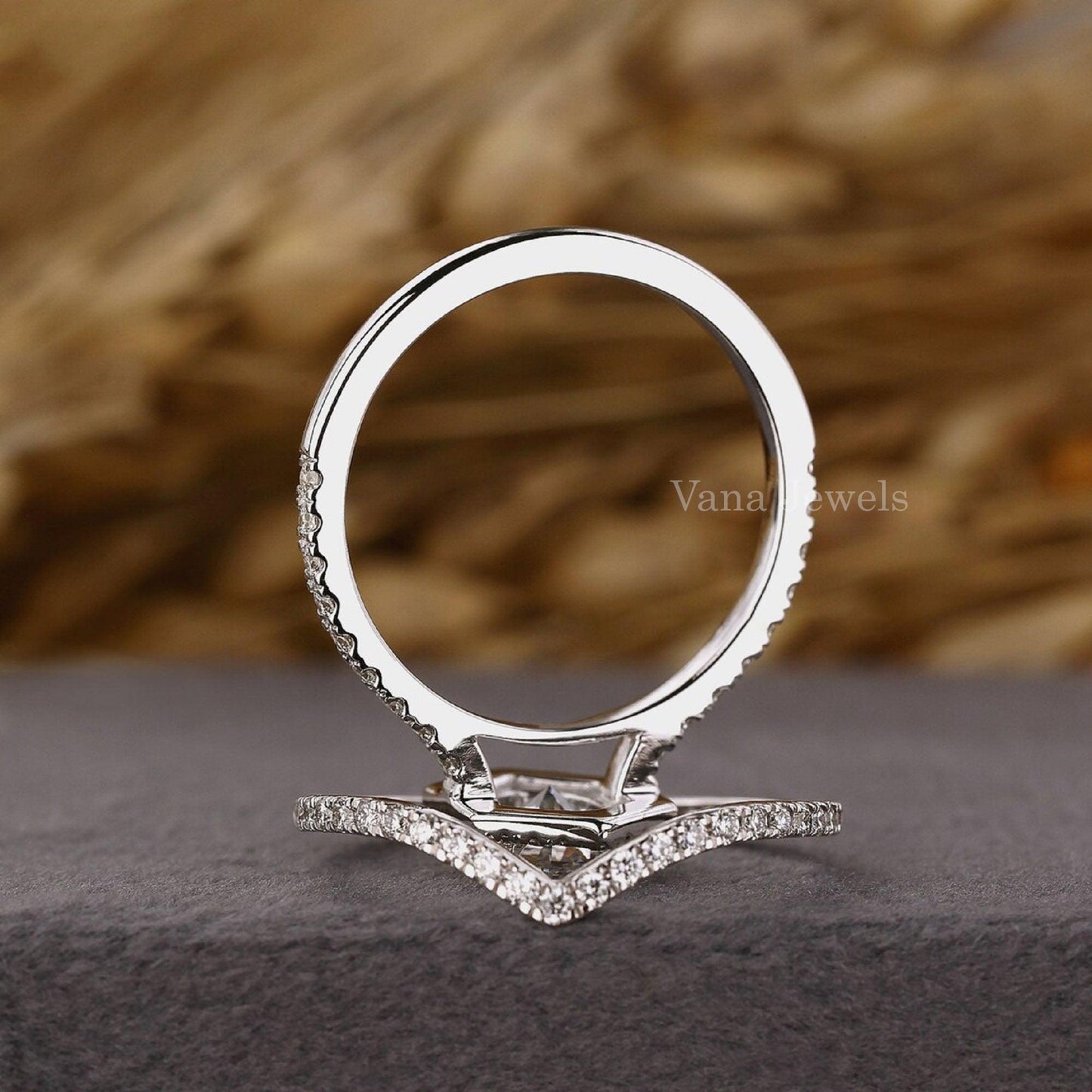 Oval Lab Diamond Antique Wedding Ring Set for women. - Vana Jewels