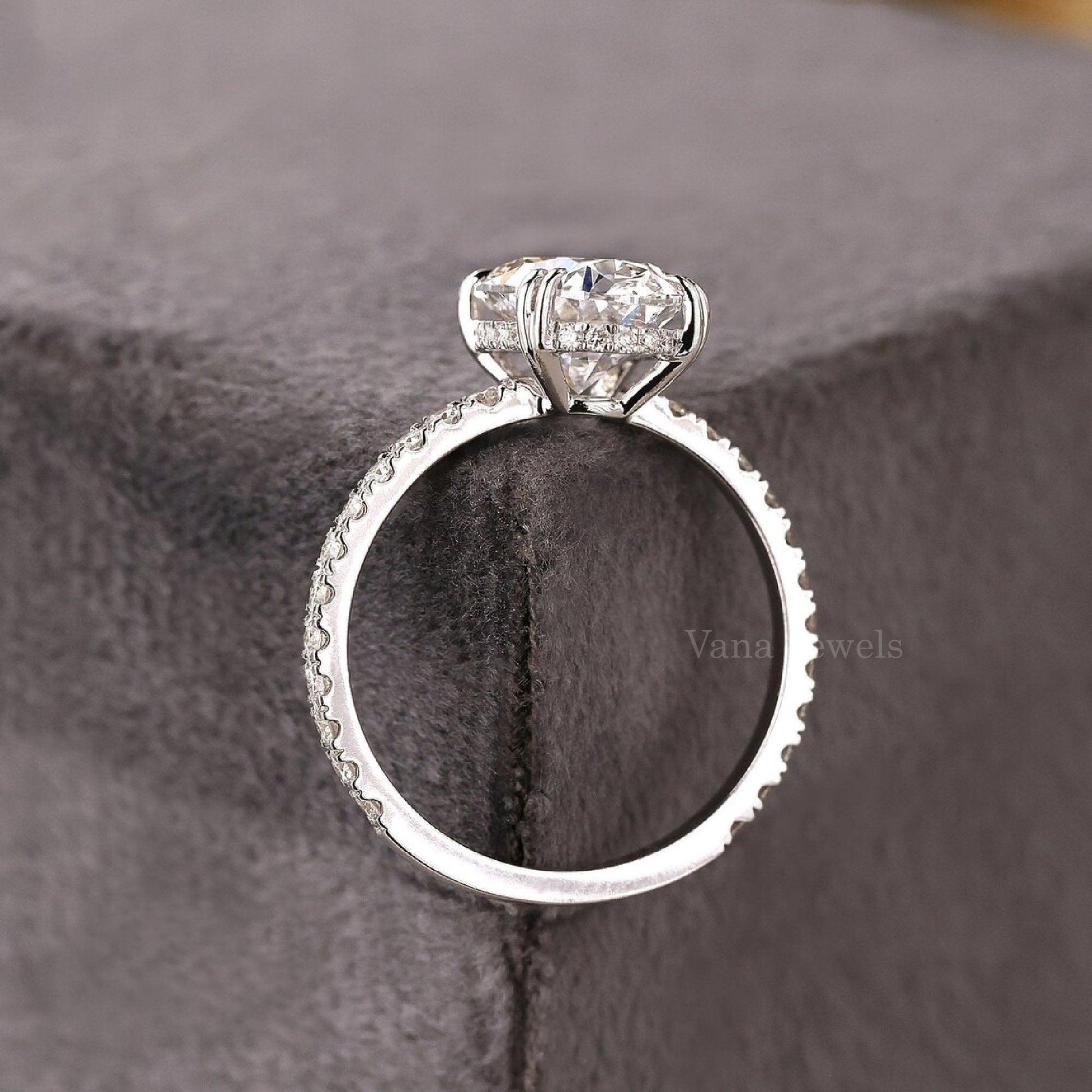 Oval Cut Hidden Halo Engagement Ring, Lab Grown Diamond Ring - Vana Jewels