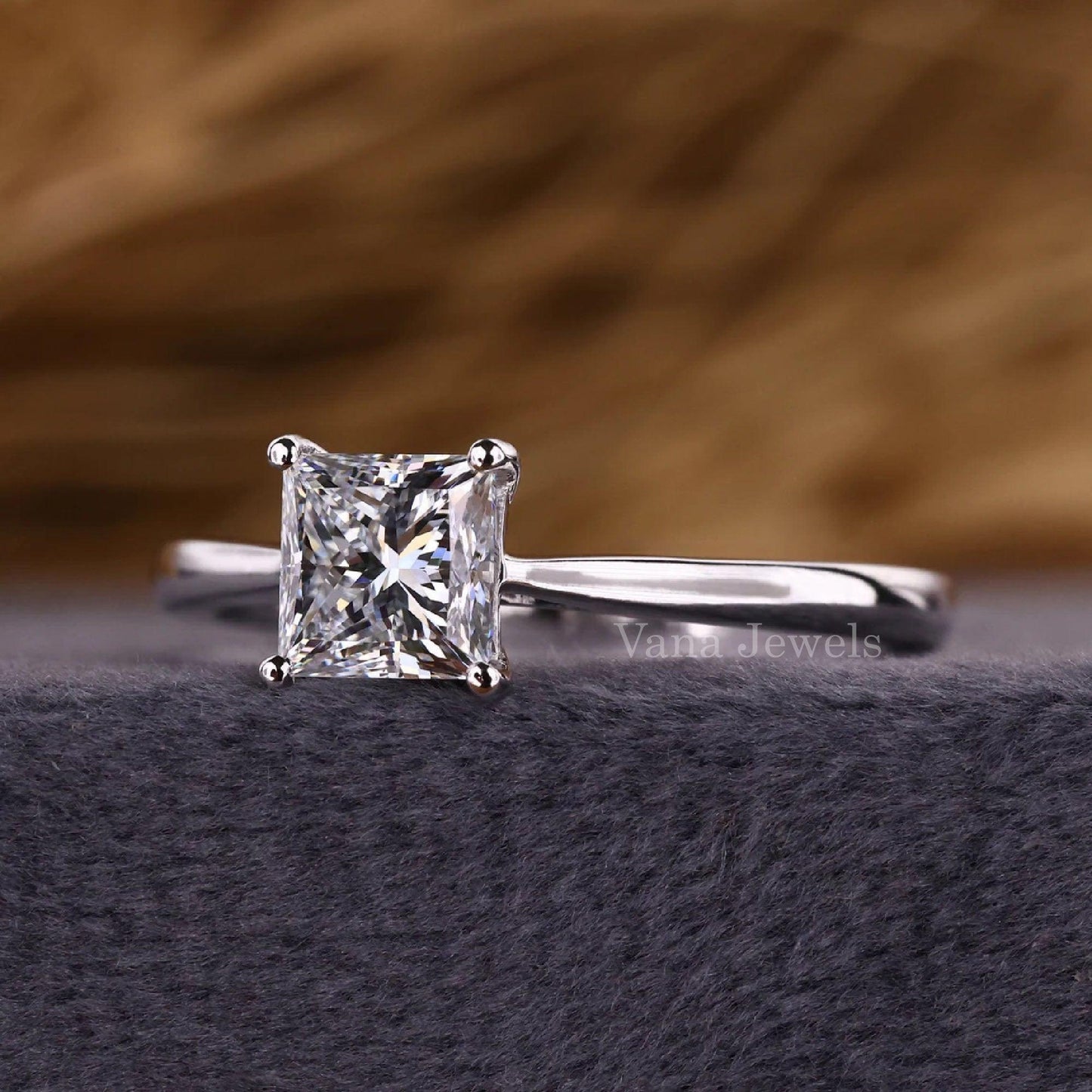 Princess Cut Lab Created Diamond Solitaire Engagement Ring - Vana Jewels