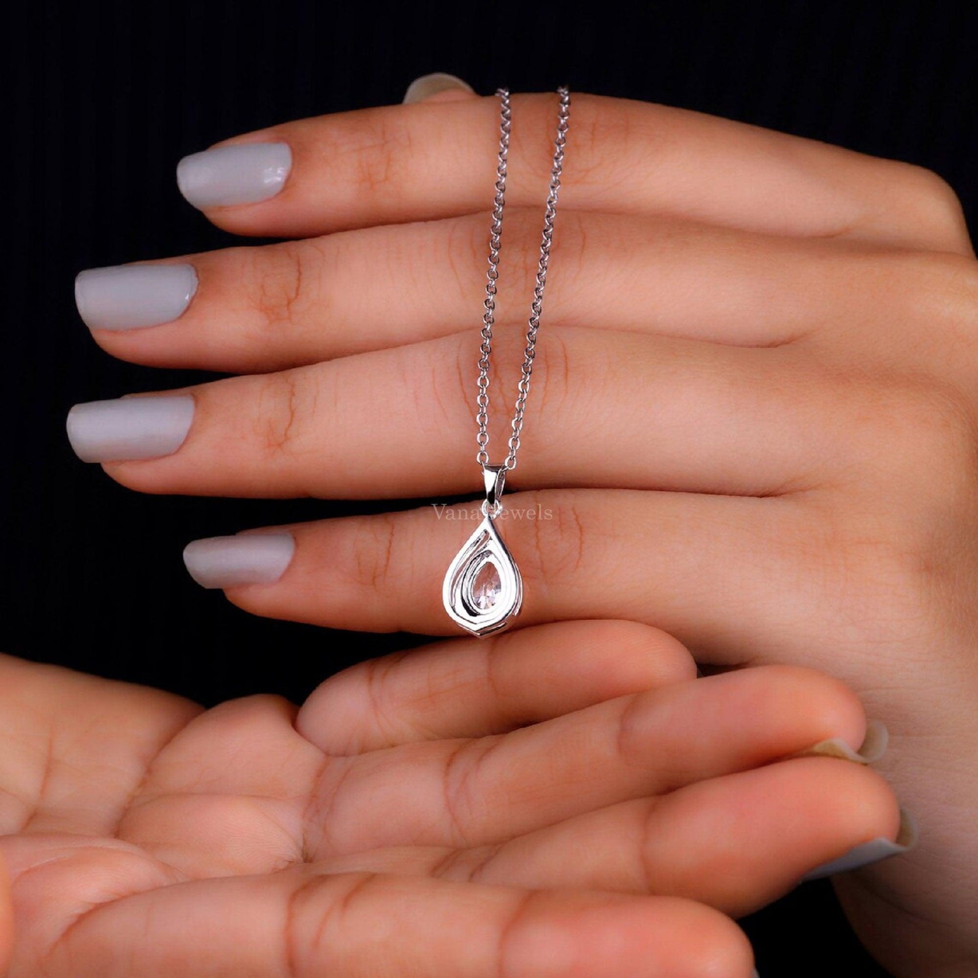 Pear Shaped Diamond Pendant Unique Halo Diamond Pendant for Women - Vana Jewels