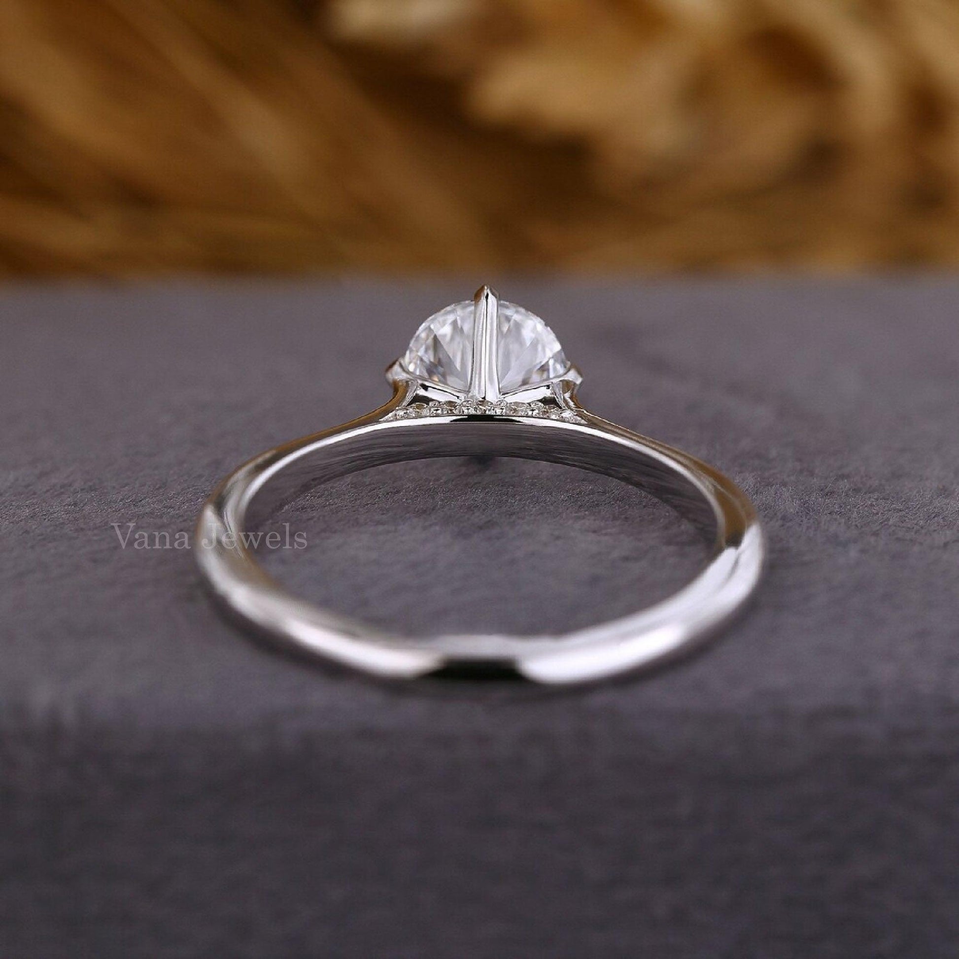 Round Brilliant Cut Lab Grown Hidden Halo Engagement Ring - Vana Jewels