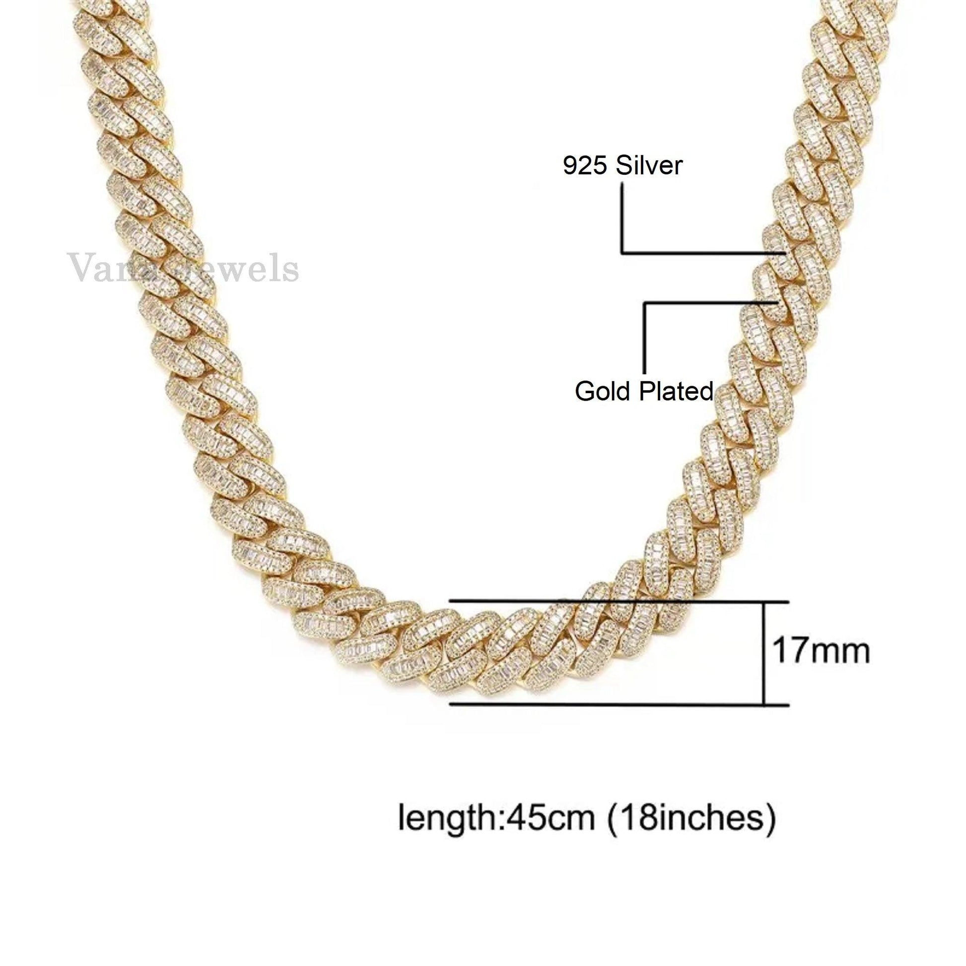 17MM VVS Baguette & Round Moissanite Diamond Iced Out Chain - Vana Jewels