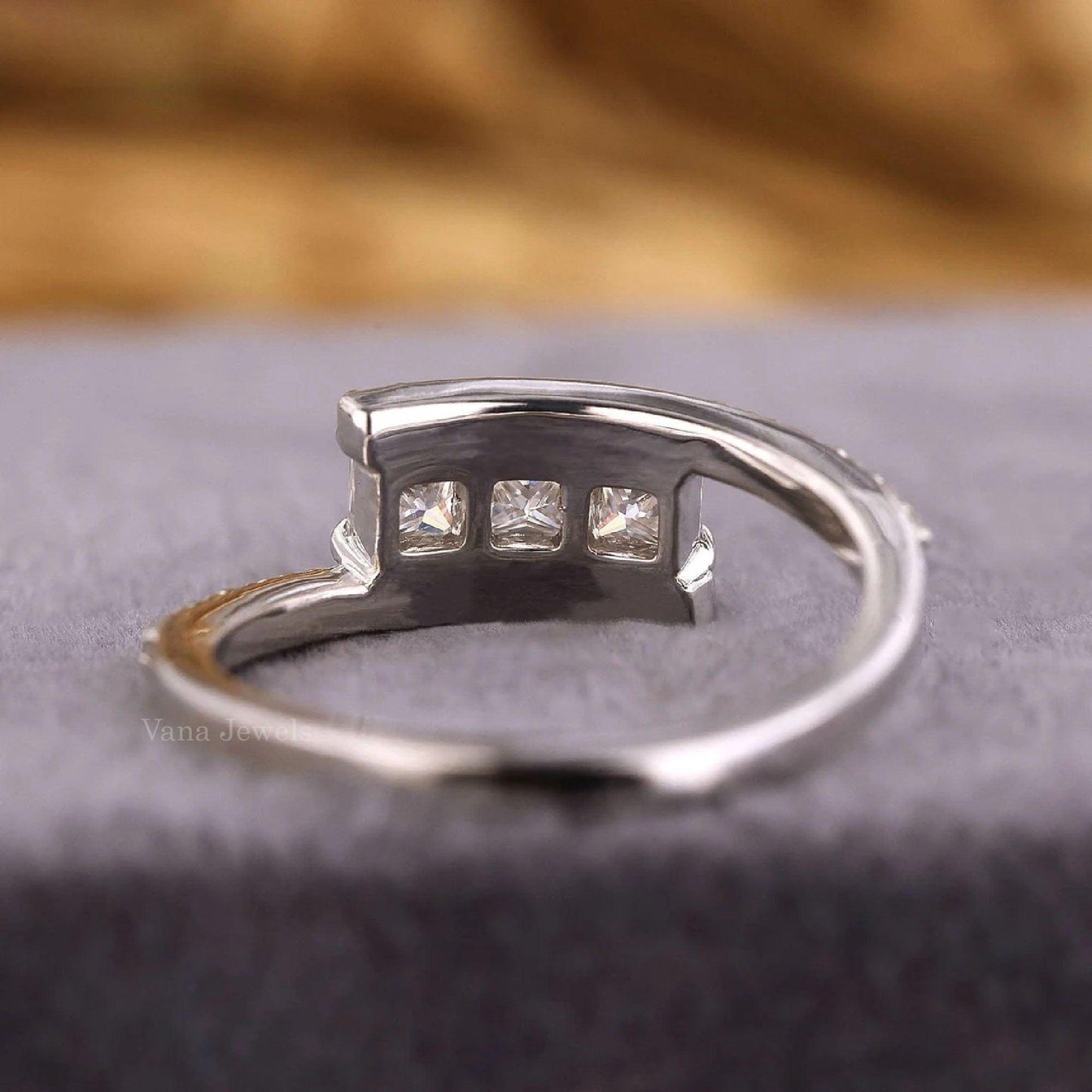 Three Stone Princess Cut Lab Grown Diamond Matching Wedding Band - Vana Jewels