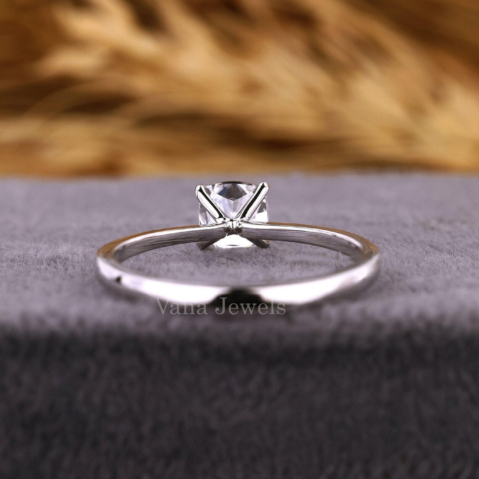 Cushion Cut Lab Grown Diamond Solitaire Engagement Ring - Vana Jewels