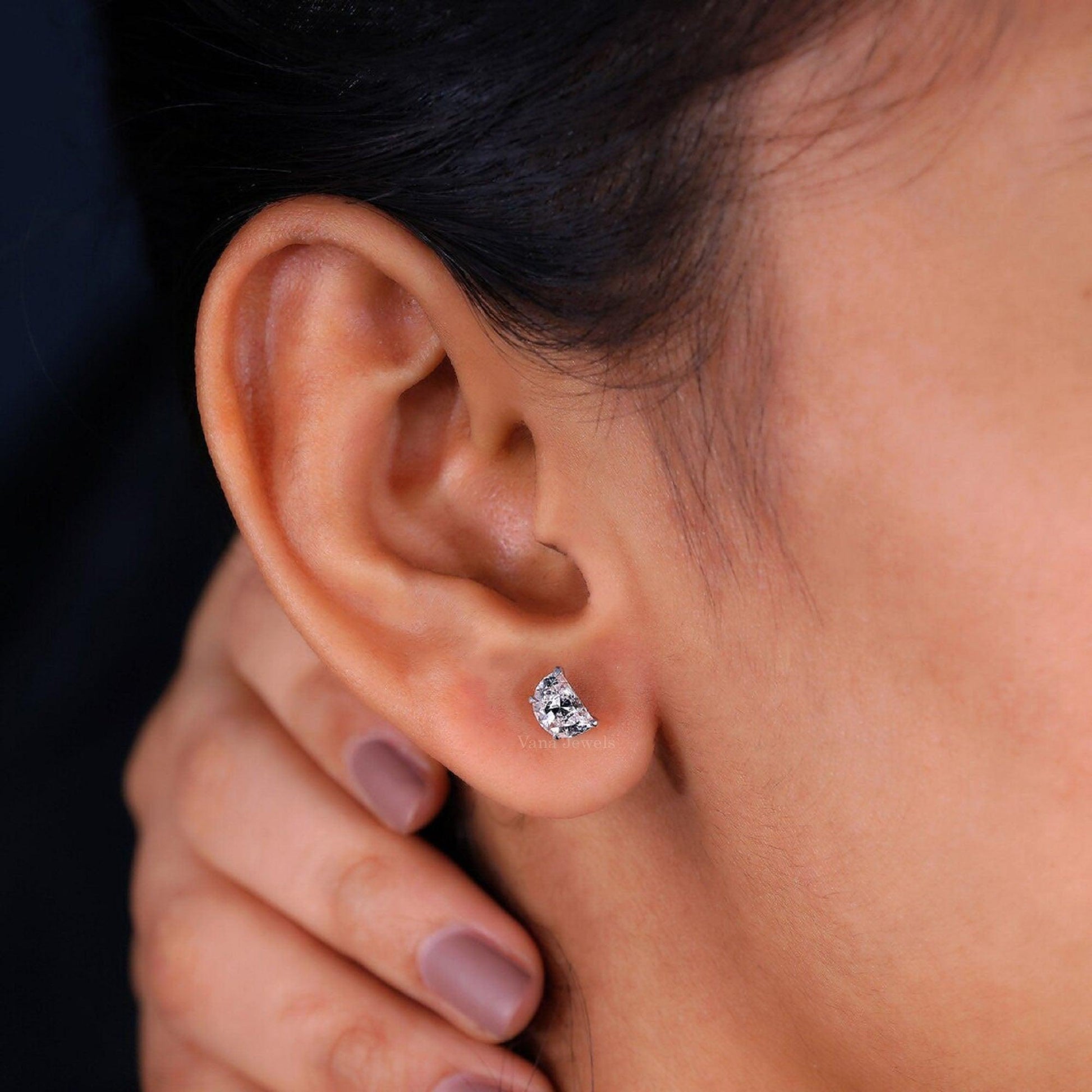 Half Moon Lab-Grown Diamond Stud Earrings - Vana Jewels