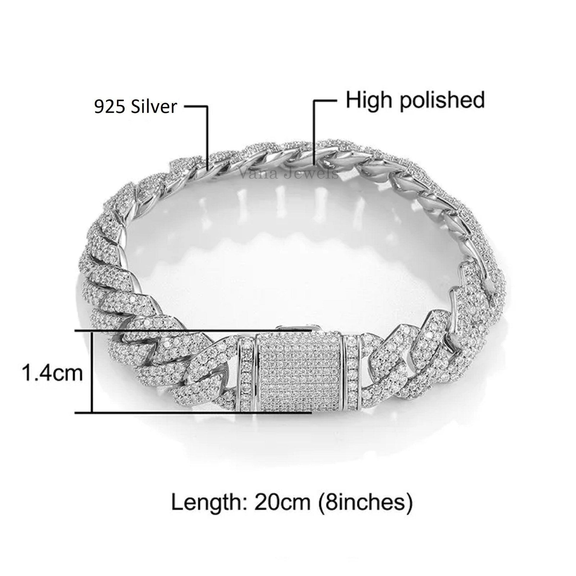 14MM VVS Moissanite Customized Cuban Bracelet - Vana Jewels