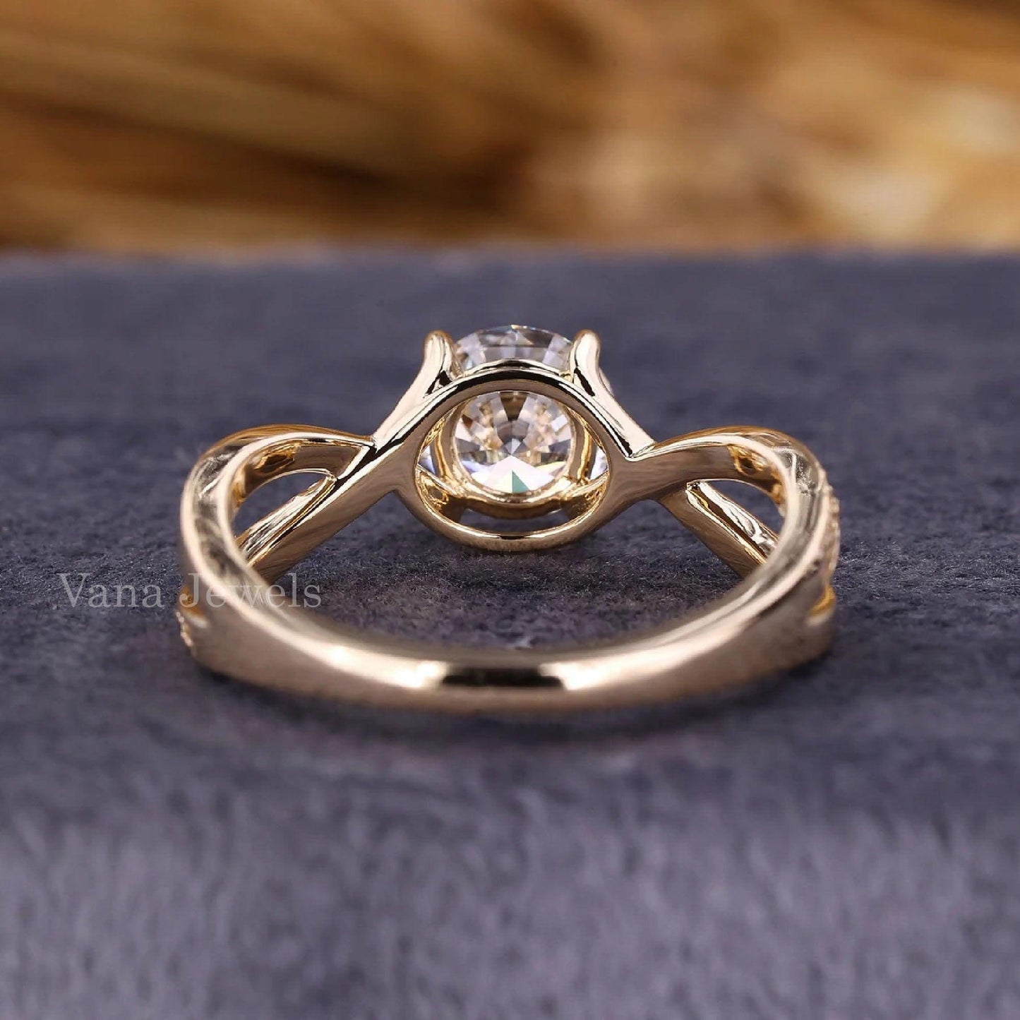 Round Cut Lab Grown Engagement Ring With Twisted Wedding Band - Vana Jewels