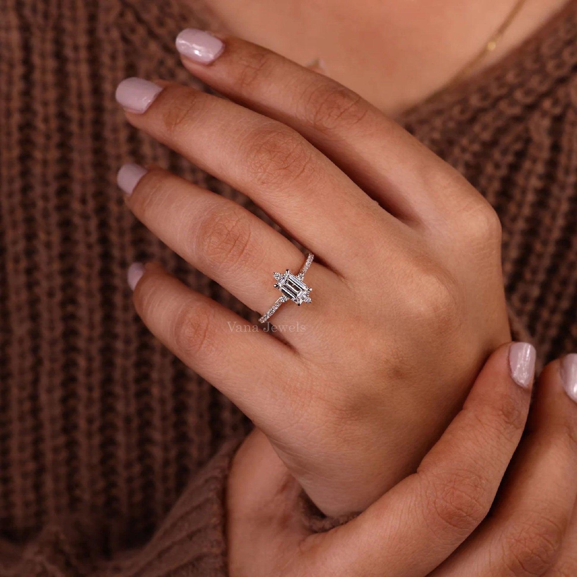 Emerald Cut Lab Grown Diamond Anniversary Ring - Vana Jewels