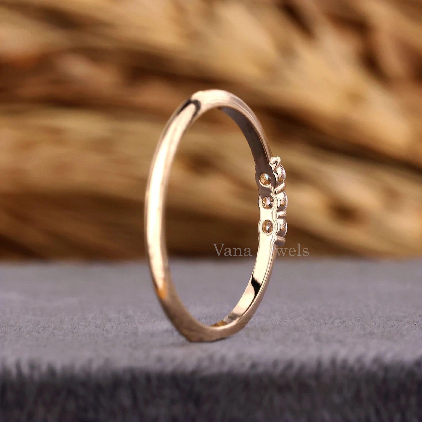 Three Stone Round Lab Grown Wedding Band - Vana Jewels