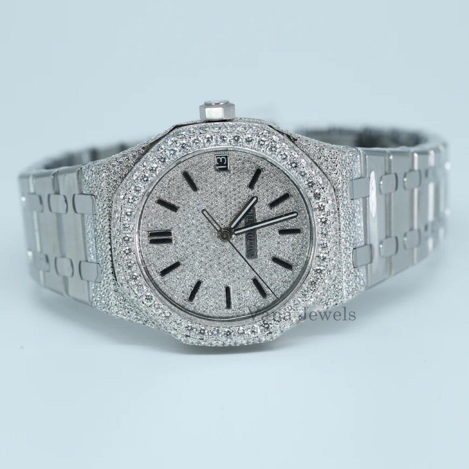 VVS Moissanite Diamond Watch, Iced Out Diamond Watch - Vana Jewels