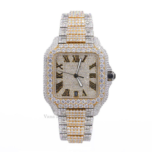 Round Cut Two-Tone Moissanite Fully Iced Out Diamond Watch - Vana Jewels