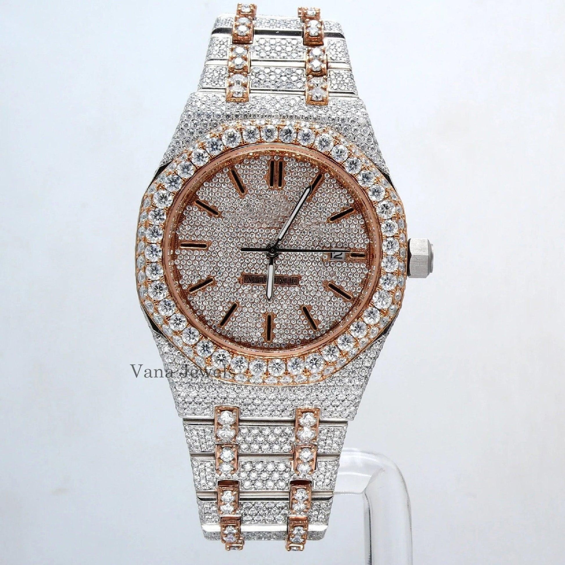 Two-Tone Iced Out Automatic Diamond Watch - Vana Jewels