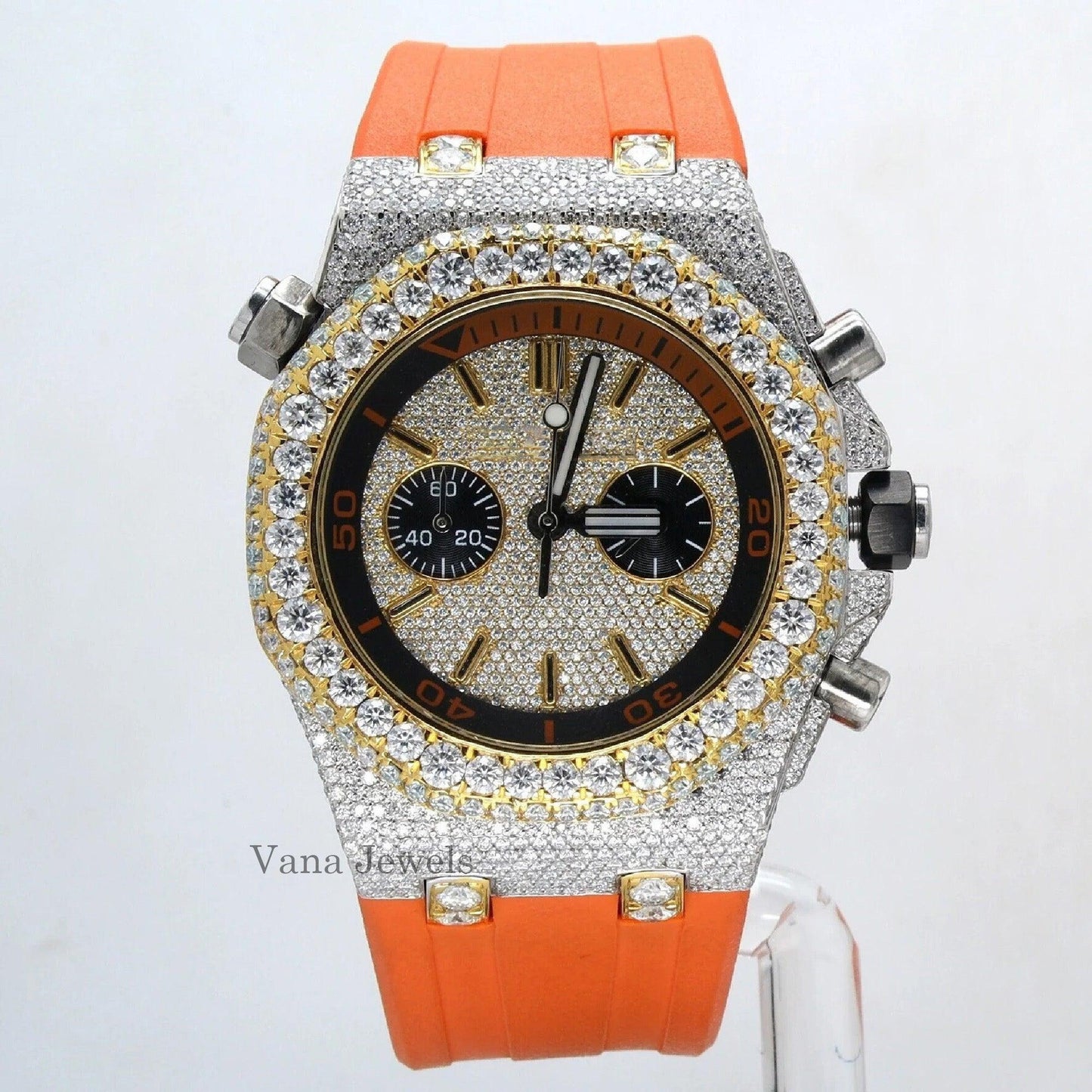 Men's Diamond Wrist Watch with Unique Pattern Diamond Studded - Vana Jewels