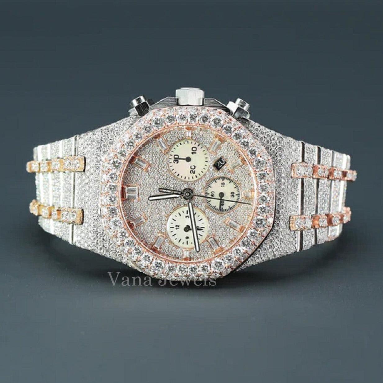 Real VVS Moissanite Two Tone Rose Gold Diamond Watch - Vana Jewels