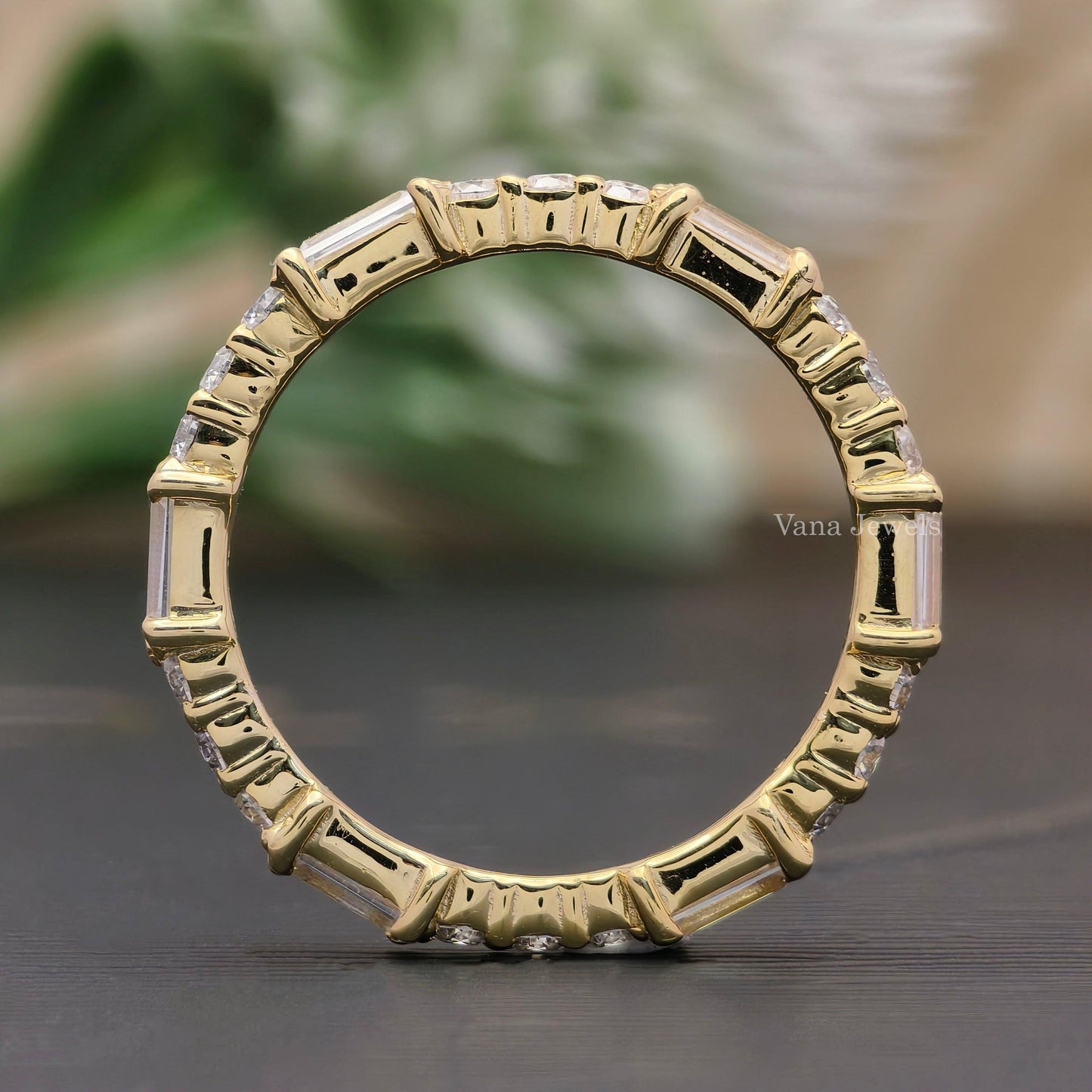 1.29 TCW Baguette and Round Cut Moissanite Full Eternity Wedding Band. - Vana Jewels