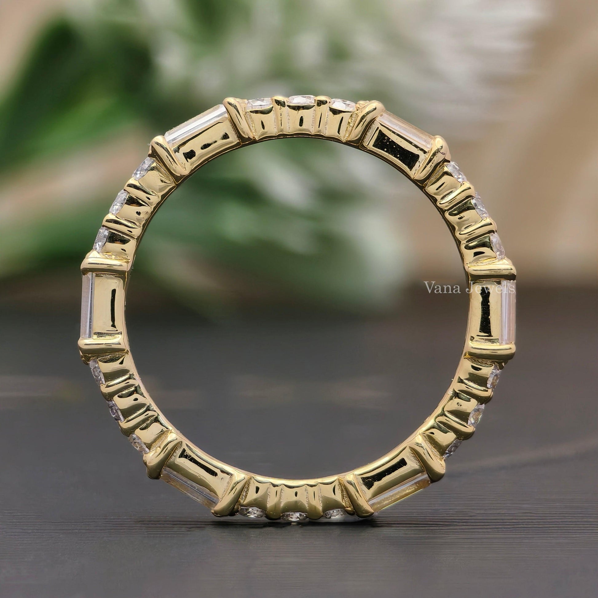 1.29 TCW Baguette and Round Cut Moissanite Full Eternity Wedding Band. - Vana Jewels