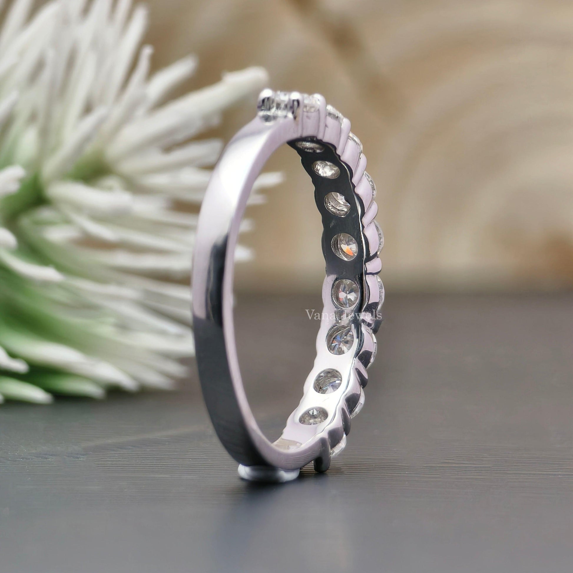 3.00 MM Round Cut Colorless Moissanite Wedding Band, Half Eternity Band - Vana Jewels