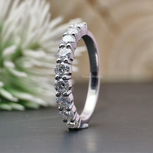 3.00 MM Round Cut Colorless Moissanite Wedding Band, Half Eternity Band - Vana Jewels