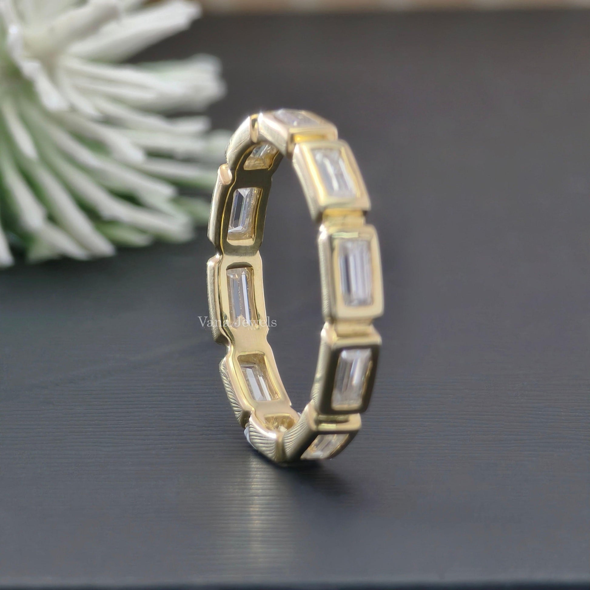 1.19 TCW Baguette Cut Moissanite Bezel Set Full Eternity Ring. - Vana Jewels