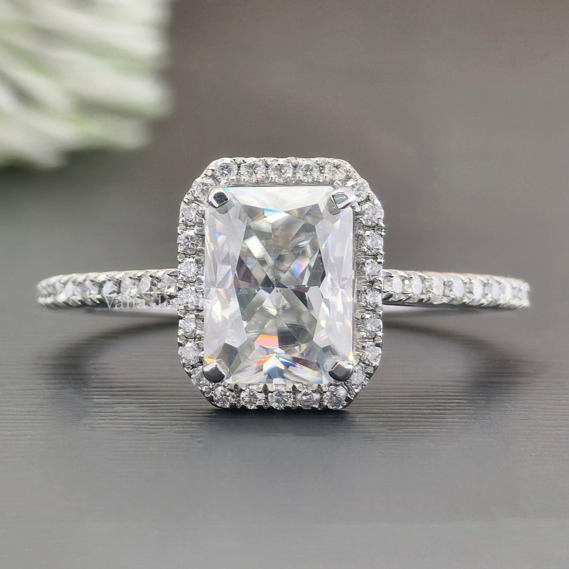 2.23 TCW Radiant Cut Hidden Halo Pave Moissanite Engagement Ring - Vana Jewels