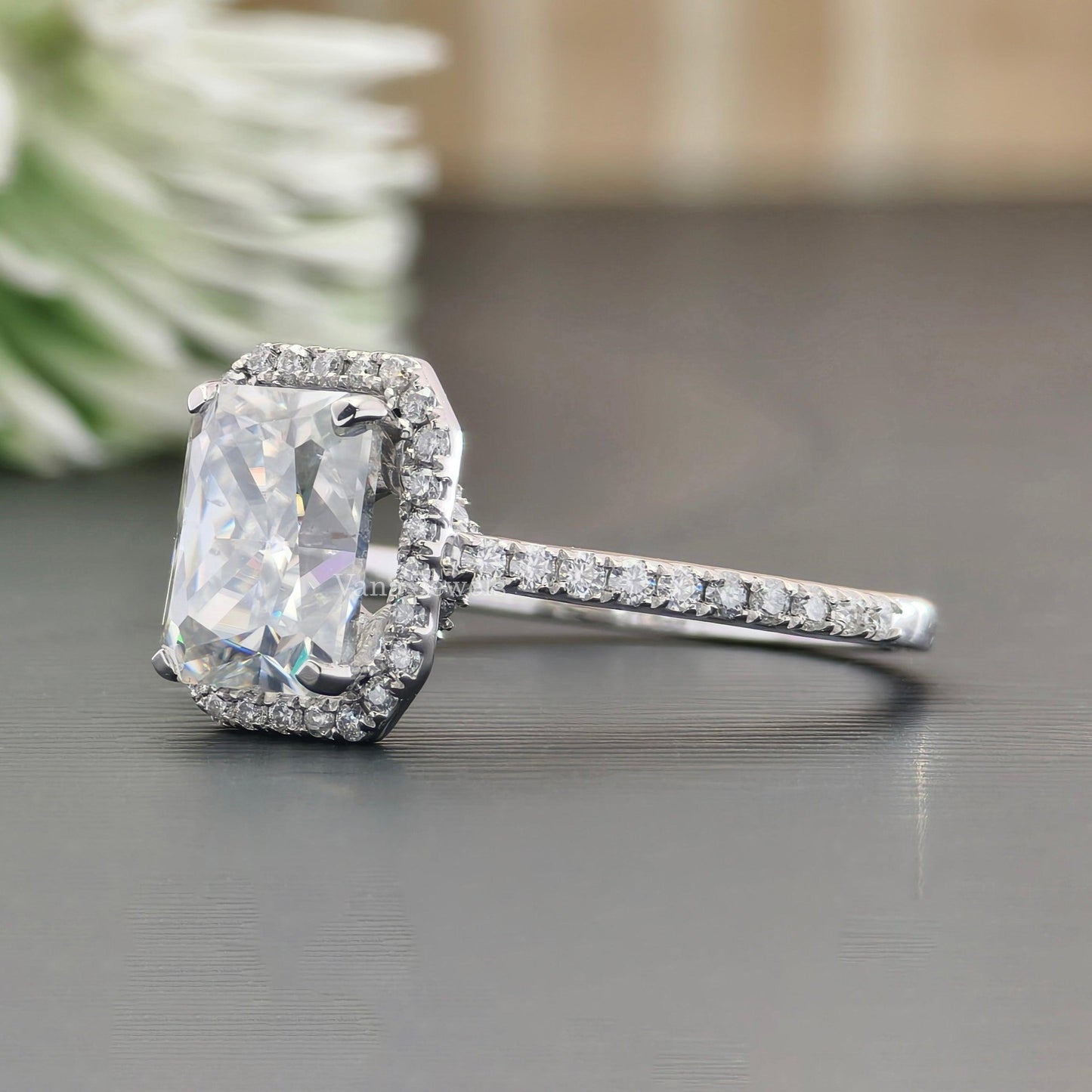 2.23 TCW Radiant Cut Hidden Halo Pave Moissanite Engagement Ring - Vana Jewels